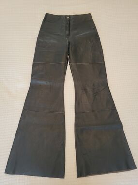 Black Women's Geniune Leather Flared Pants